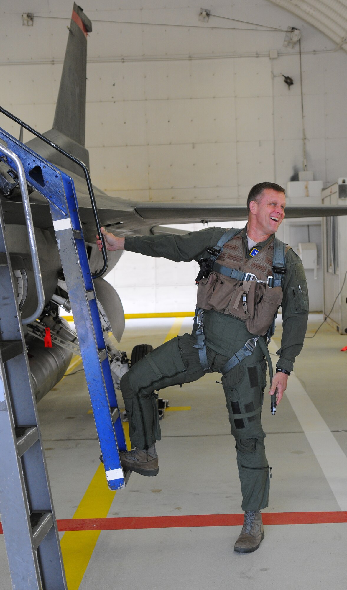 SPANGDAHLEM AIR BASE, Germany -- Lt. Gen. Frank Gorenc, 3rd Air Force commander, prepares for his F-16 Fighting Falcon flight during his visit here May 27. General and Mrs. Gorenc visited various facilities on Spangdahlem AB to improve their understanding of the base's daily operations. (U.S. Air Force Photo/Airman 1st Class Dillon Davis)