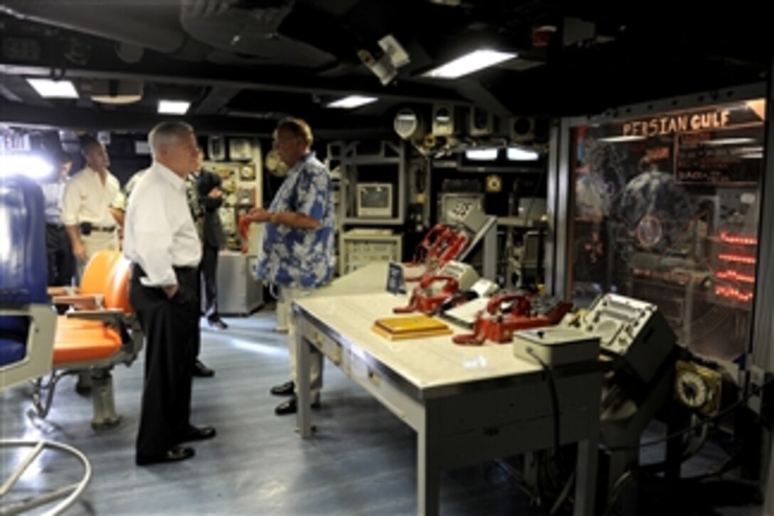 Secretary of Defense Robert M. Gates tours the USS Missouri Memorial, Ford Island, Hawaii, on May 31, 2011.  