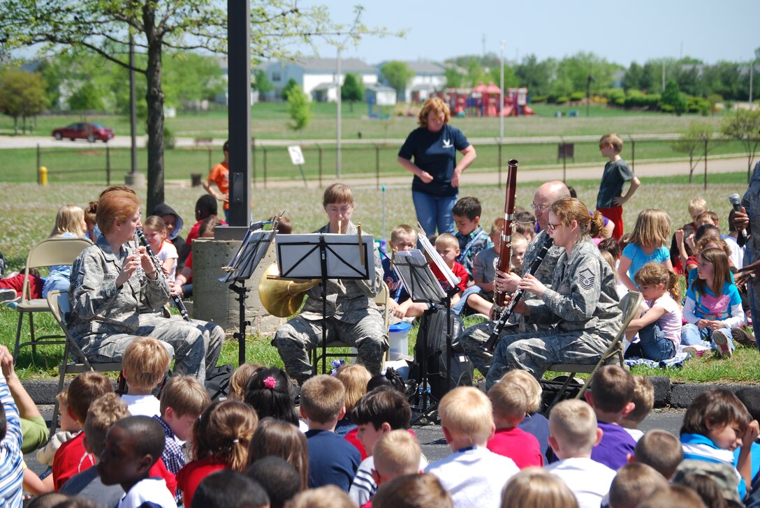 Midwest Winds performs at the Scott Air Force Base Eelementary School. The Midwest Winds woodwind quintet performed a 45 minute show for students at Scott Elementary and finished out a week long series of events that honored the military child.  