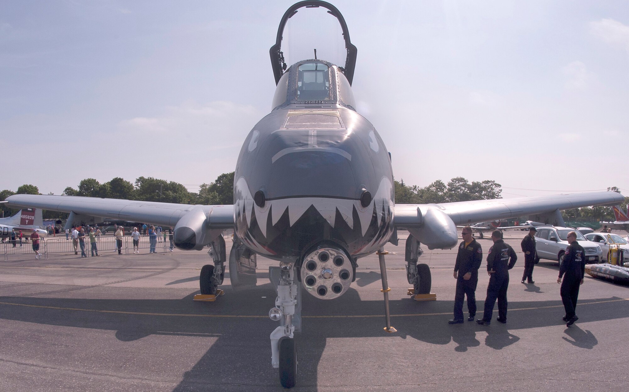 Members of the A-10 East Demonstration Team conduct preflight checks on an A-10 Thunderbolt II May 28, 2011, prior to an air show at Jones Beach, N.Y. (U.S. Air Force photo/Airman 1st Class Nicholas Benroth)