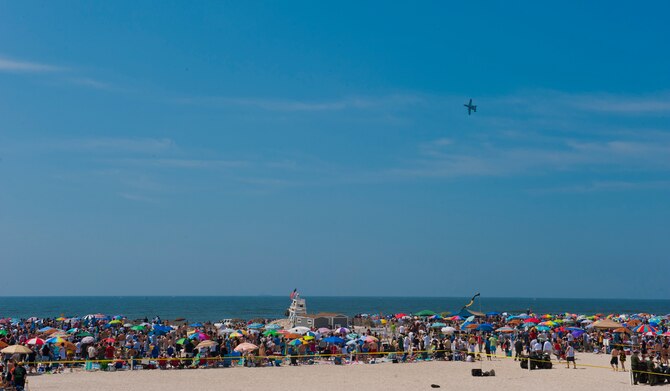 JONES BEACH STATE PARK, N.Y. -- An A-10C Thunderbolt II flown by Maj. Dylan Thorpe, A-10 East Demonstration Team pilot, soars through the skies of Jones Beach during an air show May 29. The two-day air show hosted more than 200,000 guests. (U.S. Air Force photo/Staff Sgt. Jamal D. Sutter)(RELEASED)