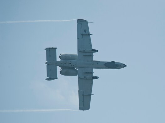 JONES BEACH STATE PARK, N.Y. -- An A-10C Thunderbolt II flown by Maj. Dylan Thorpe, A-10 East Demonstration Team pilot, flies through the skies of Jones Beach during an air show May 29. Air show season typically begins in March and ends in November. The demo team performs at 25 to 35 air shows a year. (U.S. Air Force photo/Staff Sgt. Jamal D. Sutter)(RELEASED)