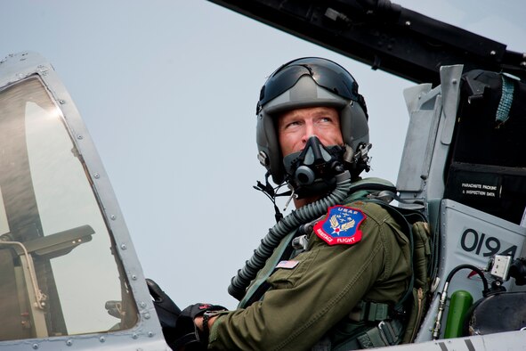 Maj. Dylan Thorpe, A-10 East Demonstration Team pilot, prepares for flight during an air show at Long Island, N.Y., May 28. Major Thorpe has been with the team for six months since receiving his certification last November. (U.S. Air Force photo by Staff Sgt. Jamal D. Sutter/Released)
