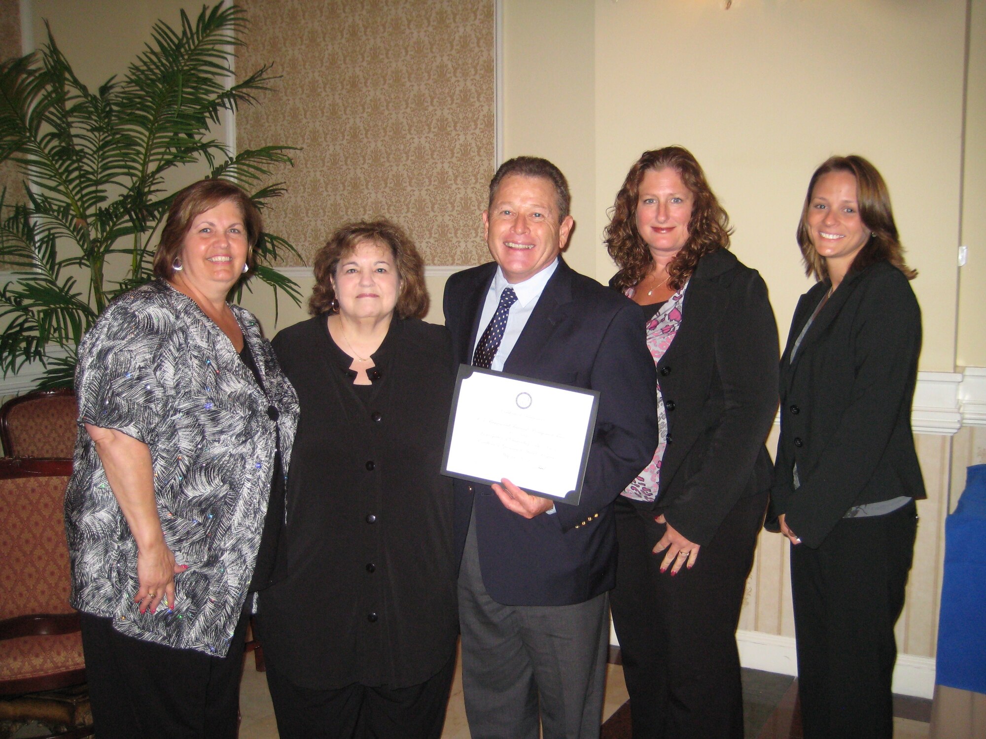 Members of the P-3 Business and Financial Management team, (L-R) Jeanne Slomkowski, Linda Schmidt, Jorge Matos, Ginger Michel, Kristen Reinhold were awarded a bronze medal by the Federal Executive Board during a ceremony in Philadelphia May 17. (Courtesy photo/Released)