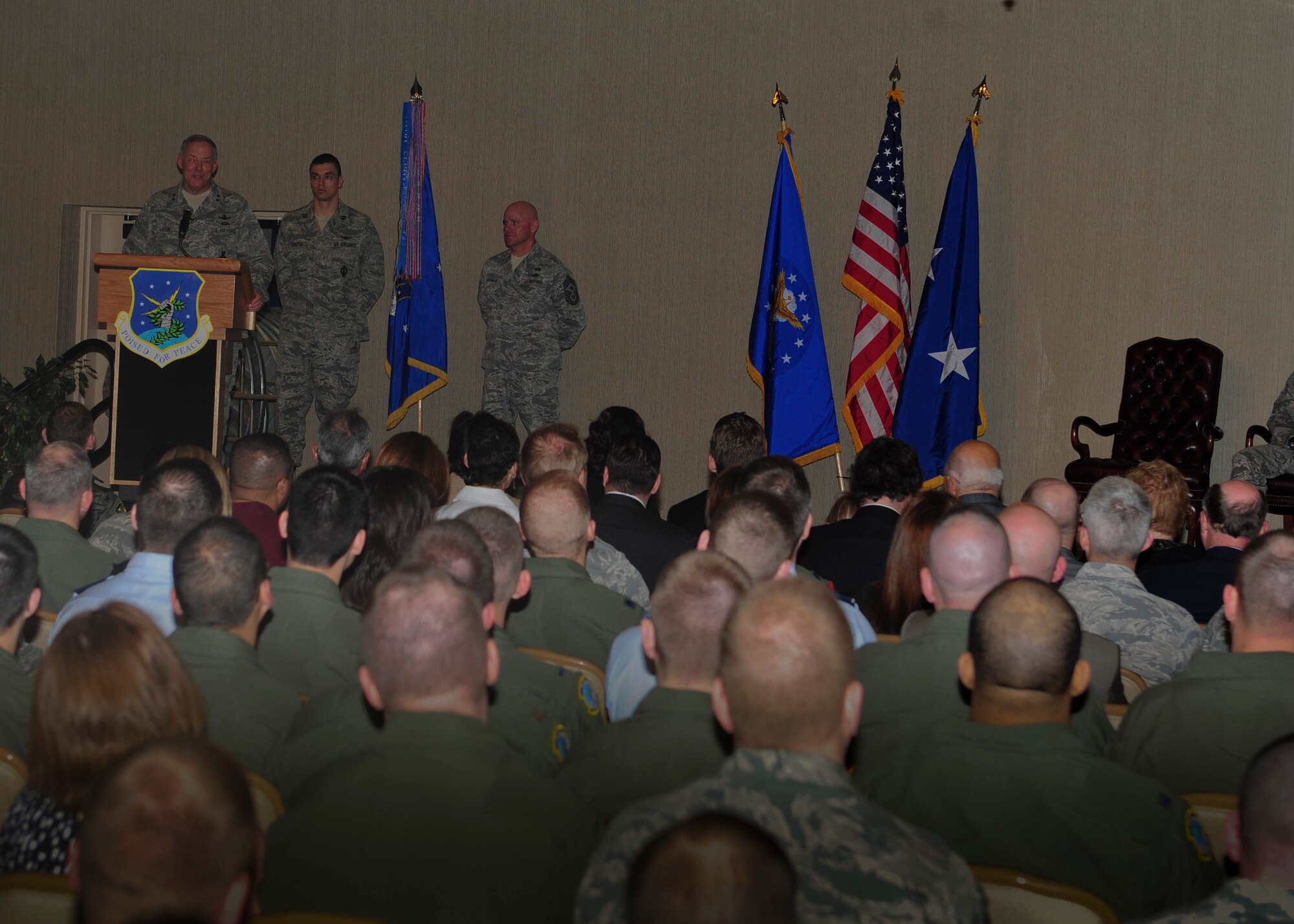 MINOT AIR FORCE BASE, N.D. -- Maj. Gen. Donald Alston, 20th Air Force commander, speaks to Airmen of the 91st Missile Wing during the change of command ceremony here June 2. Col. Stephen Davis will serve as the 67th commander of the 91st MW Roughriders. The change of command ceremony is one of the Air Force’s time-honored traditions. (U.S. Air Force photo/Senior Airman Michael J. Veloz)