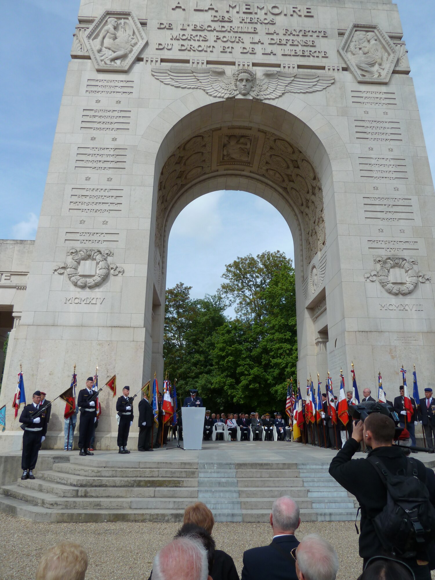 PARIS - Gen. Mark A. Welsh III, U.S. Air Forces in Europe commander,
delivers a speech to the crowd gathered for the ceremony at the Lafayette
Escadrille Memorial outside of Paris, May 28, 2011. The memorial honors the
American pilots of the Escadrille La Fayette and the Lafayette Flying Corps
who died during service to the Allies. (U.S. Air Force photo/Maj. Beverly
Mock) 
