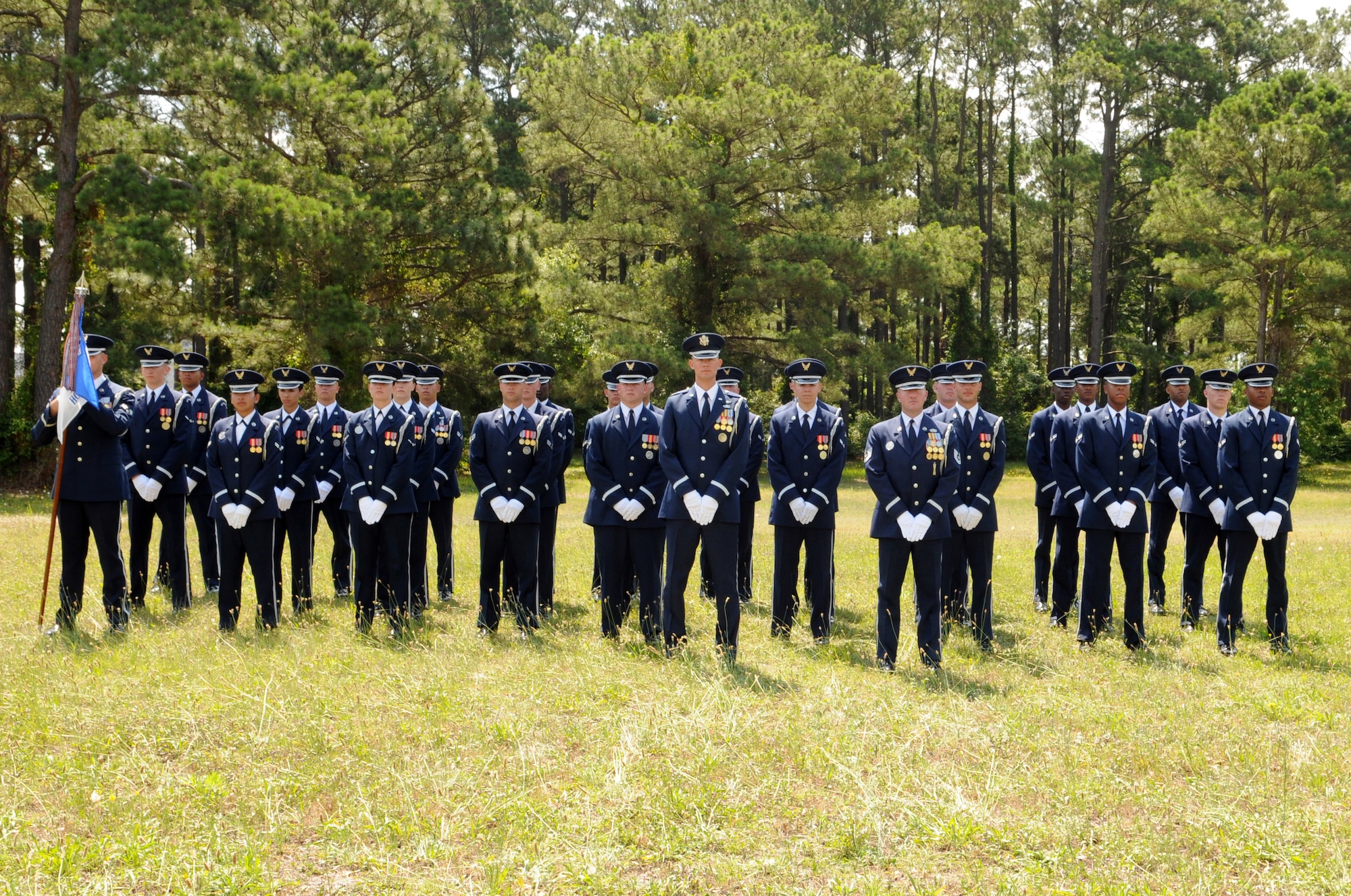 The U.S. Air Force Honor Guard parade flight gathers together for a group photo following their performance May 28 in the Myrtle Beach, S.C., Memorial Day parade. The USAF Honor Guard parade flight and drill team participated in the 2011 Memorial Day events. (U.S. Air Force photo by Airman 1st Class Tabitha N. Haynes)