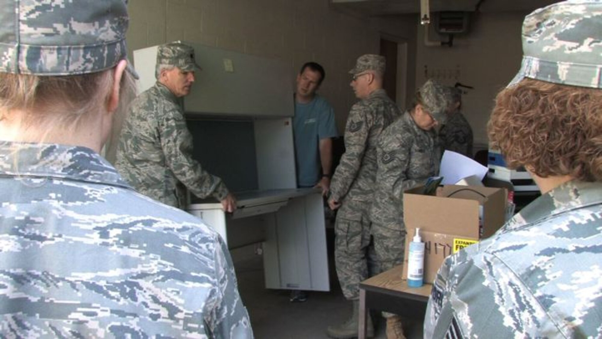 934th ASTS moves the physical exam section of the unit into it's newly remodeled section of Building 840.  The move competes phase II of the project which will allow physical exams to return to the building starting with the June UTA.  The final phase of remodeling of the north side administrative offices is scheduled to be completed by December. (Air Force Photo/Wendy Cormier)