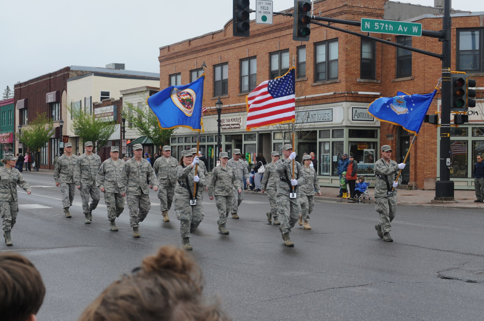 Members of the 148th Fighter Wing, Duluth, Minn. march down Grand Avenue for the Memorial day parade in Duluth Minn. on May 30, 2011.  The rainy weather held out long enough for the parade to go on as planned and went through the West End of Duluth. (U.S. Air Force photo by Staff Sgt. Donald Acton/released)