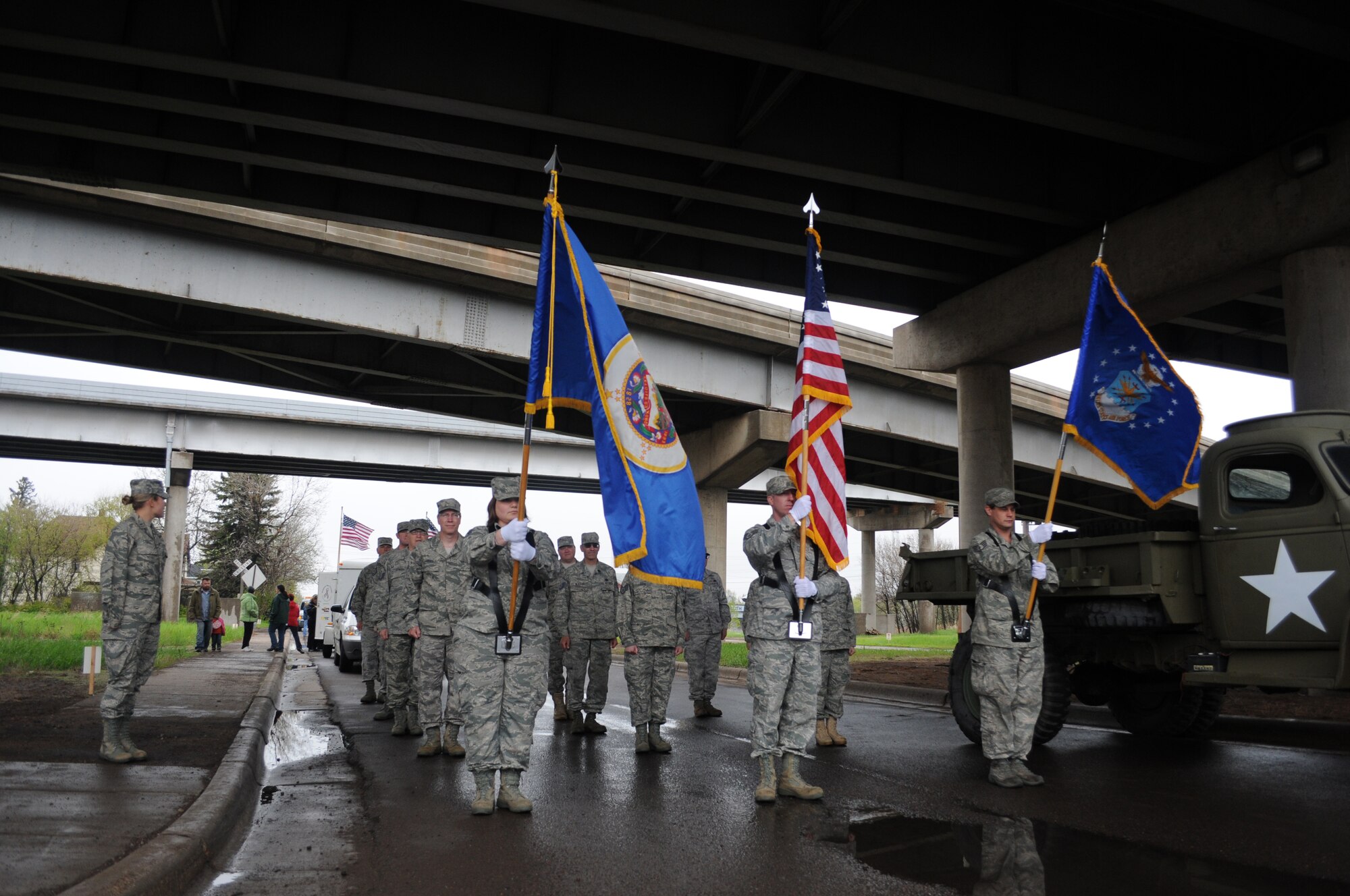Members of the 148th Fighter Wing, Duluth, Minn. form up for the Memorial day parade in Duluth Minn. on May 30, 2011.  The rainy weather held out long enough for the parade to go on as planned and went through the West End of Duluth. (U.S. Air Force photo by Staff Sgt. Donald Acton/released)