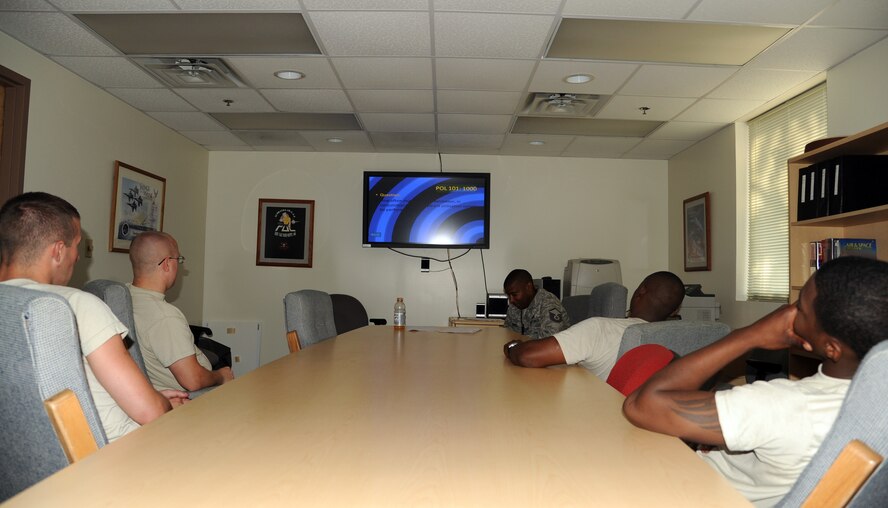 SEYMOUR JOHNSON AIR FORCE BASE, N.C.- 4th Logistic Readiness Squadron fuels technicians demonstrate their knowledge of Air Force and career field knowledge during a Petroleum Oils and Lubricants jeopardy challenge as part of the Wing Turkey Shoot here, May 25, 2011.  Every question answered correctly or incorrectly either adds or reduces to overall Turkey Shoot event times. The POL Turkey Shoot consisted of seven events which included a combat run, operator challenge, hot pit set-up challenge, lab sampling challenge, tank gauging challenge, POL jeopardy and tire change challenge. (U.S. Air Force photo/Senior Airman Whitney Lambert)