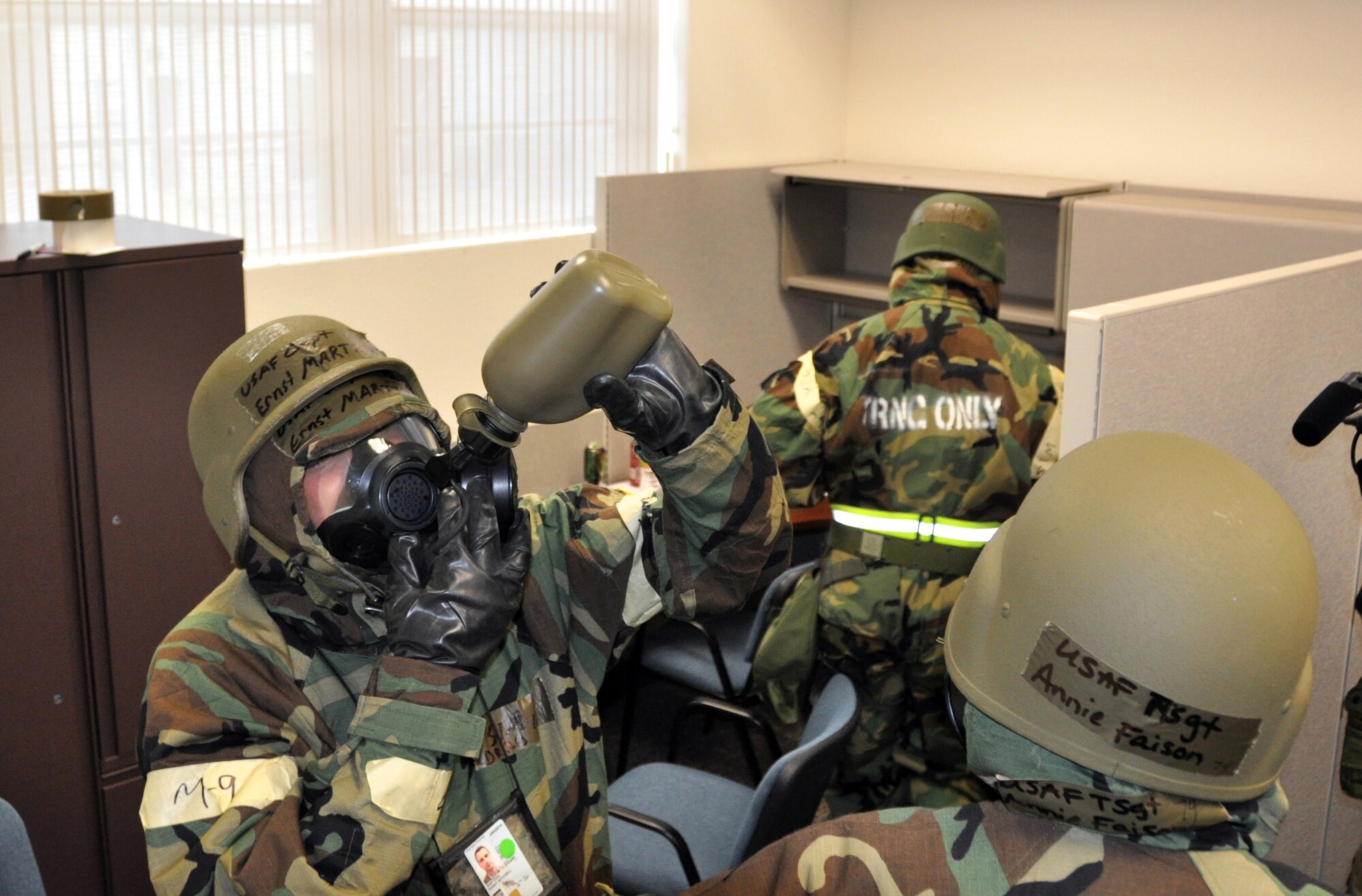 Members of the 301st Fighter Wing practice ability to survive and operate procedures during the recent operational readiness exercise (ORE). One additional ORE later this year will provide final preparation for the wing operational readiness inspection scheduled for early 2012. (U.S. Air Force photo/Staff Sgt. Chris Bolen)