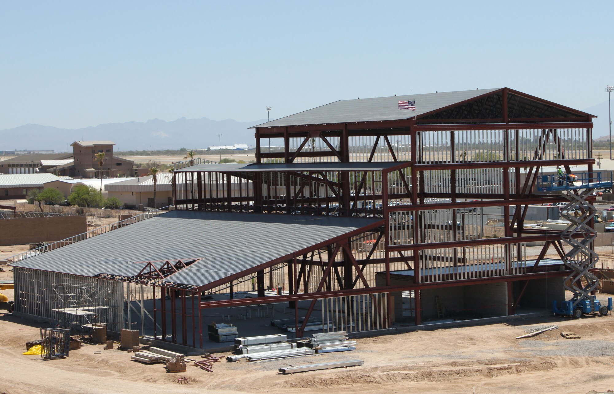 DAVIS-MONTHAN AIR FORCE BASE, Ariz. - The framework of what will soon become part of the Personnel Recovery Center of Excellence stands partially completed here April 26. This project represents one of many Military Construction projects underway at D-M. (Courtesy photo)