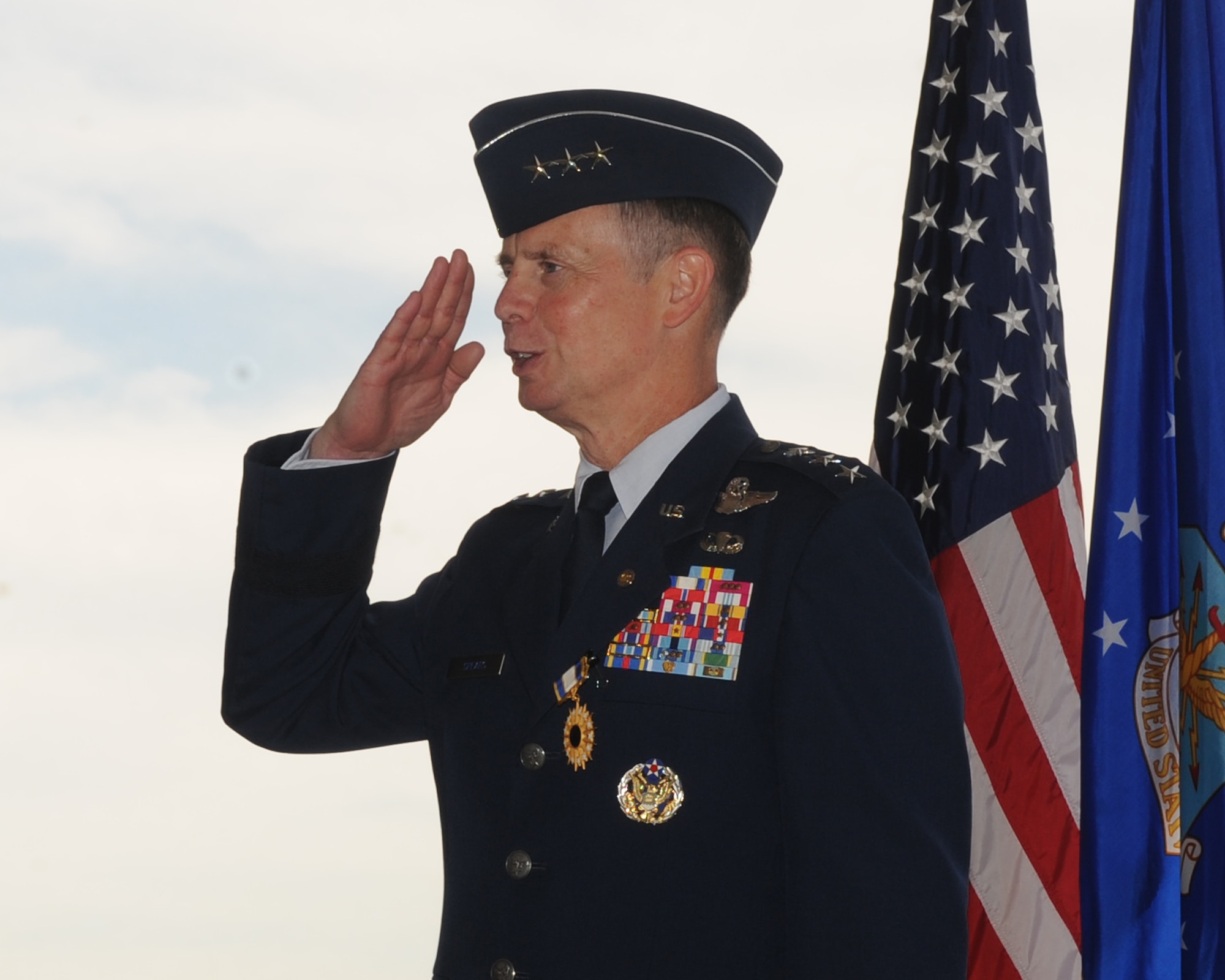 Lt. Gen. Glenn Spears returns a final salute to the men and women of 12th Air Force during his retirement ceremony June 1 at Davis-Monthan Air Force Base, Ariz. (U.S. Air Force photo/Senior Airman Brittany Dowdle)