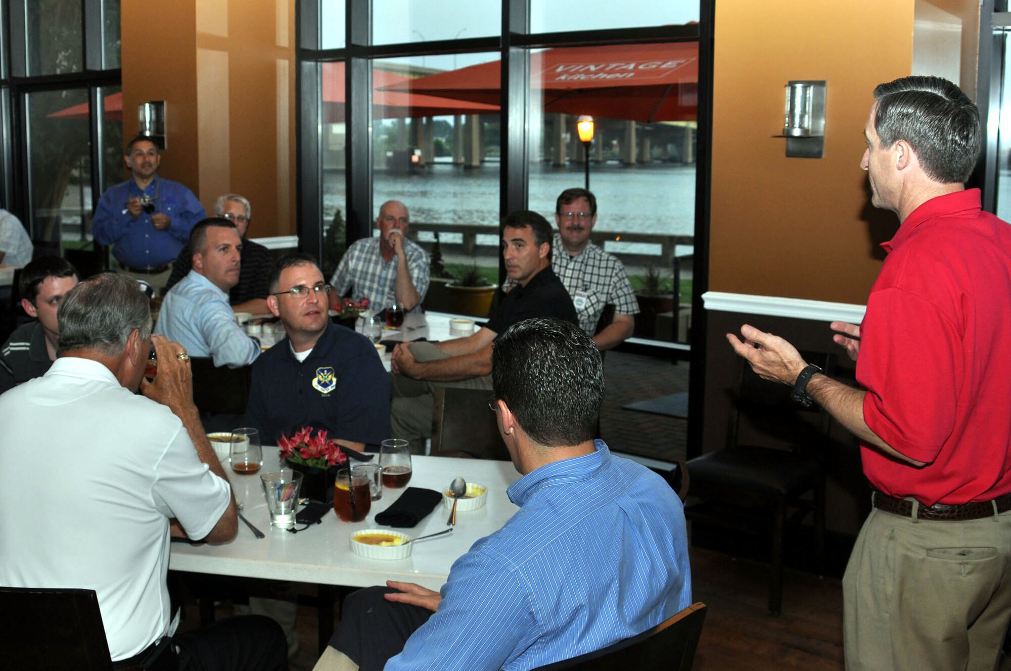 Brig. Gen. Ronald B. Miller, 301st Fighter Wing commander, speaks to employers at an award dinner held in downtown Norfolk, Va, May 25, 2011. At the dinner, Fort Worth Police Chief Jeff Halstead received the “Above and Beyond” award from the ESGR for his efforts in supporting reservists and Guardsmen who work in his department. (U.S. Air Force photo/Staff Sgt. Chris Bolen)