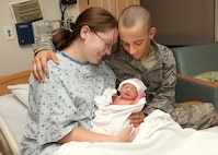 Jessica Andrews, wife of Airman Benjamin Andrews, a basic training graduate from the 322nd Training Squadron, Flight 372, gave birth to their son, Markus Benjamin, May 30 at Wilford Hall Medical Center. Mrs. Andrews was at Lackland attending her husband's BMT graduation May 27. She went into labor Sunday and was transported to the hospital, where she gave birth at 12:38 a.m. Memorial Day. Airman Andrews, a Services apprentice, remains assigned to the 322nd TRS while awaiting transfer to his technical training school at Fort Lee, Va. (U.S. Air Force photo/Robbin Cresswell)

