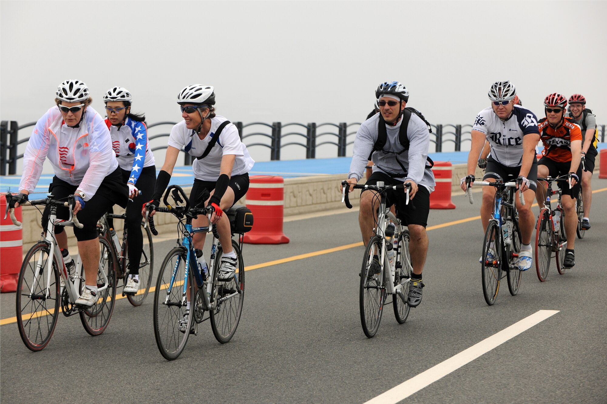 KUNSAN AIR BASE, Republic of Korea -- U.S. Ambassador to the Republic of Korea, Honorable Kathleen Stephens, rides with nine Wolf Pack members during her cross-country tour of the peninsula here June 2. (U.S. Air Force photo/Senior Airman Ciara Wymbs)