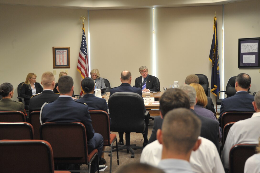 Gen C. Robert Kehler, commander, U.S. Strategic Command, testifies before Nebraska Senator Ben Nelson during a Senate Armed Services Subcommittee Field Hearing on Strategic Forces  at the Bellevue Welcome Center in Bellevue, Neb., on June 3, 2011.