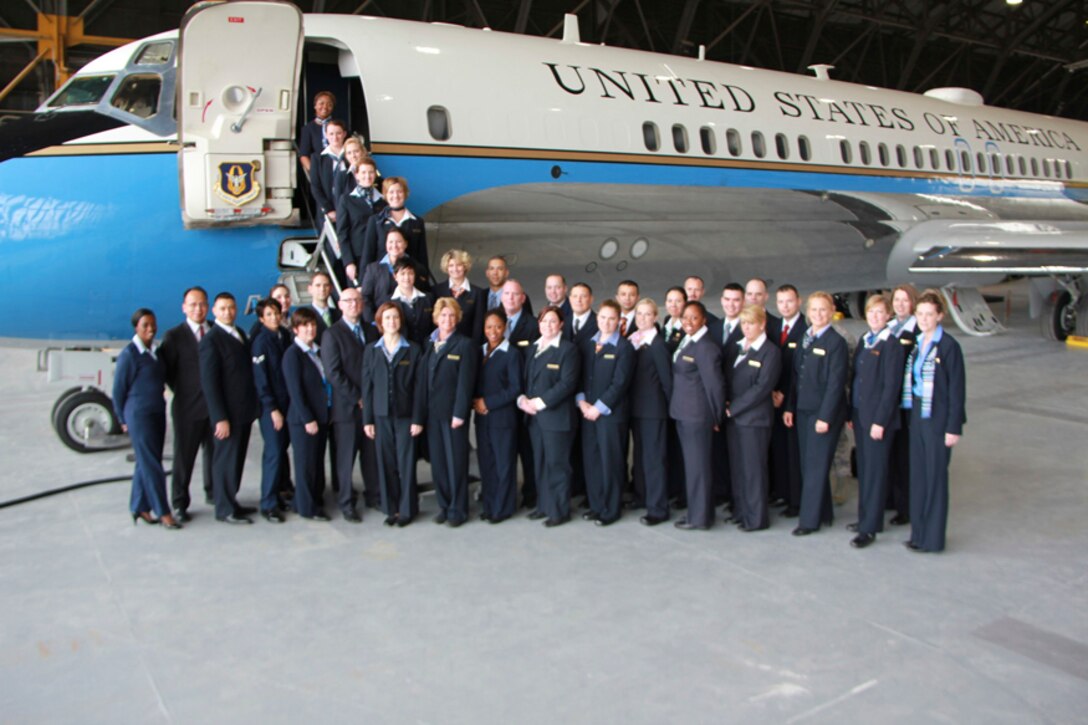 Flight attendants of the 932nd Airlift Wing met during an Air Force Reserve drill weekend to accomplish training aboard a C-9C aircraft. (U.S. Air Force photo submitted by Tech. Sgt. Gerald Sonnenberg)