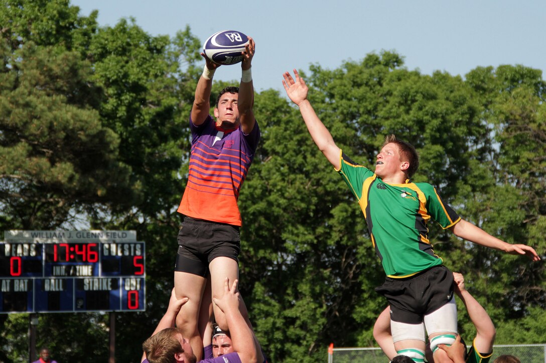Caine Bedford, Southside Rugby Club, and Tom Delaney, Edina Hornets, try to gain possession of the ball during the Boys Division 1 championship match of the Minnesota Amateur Rugby Foundation Tournament at Gordy Aamoth Jr., Memorial Stadium June 5. The Hornets lost to the Southside Rugby Club 14-15. For additional imagery from the event, visit www.facebook.com/rstwincities.