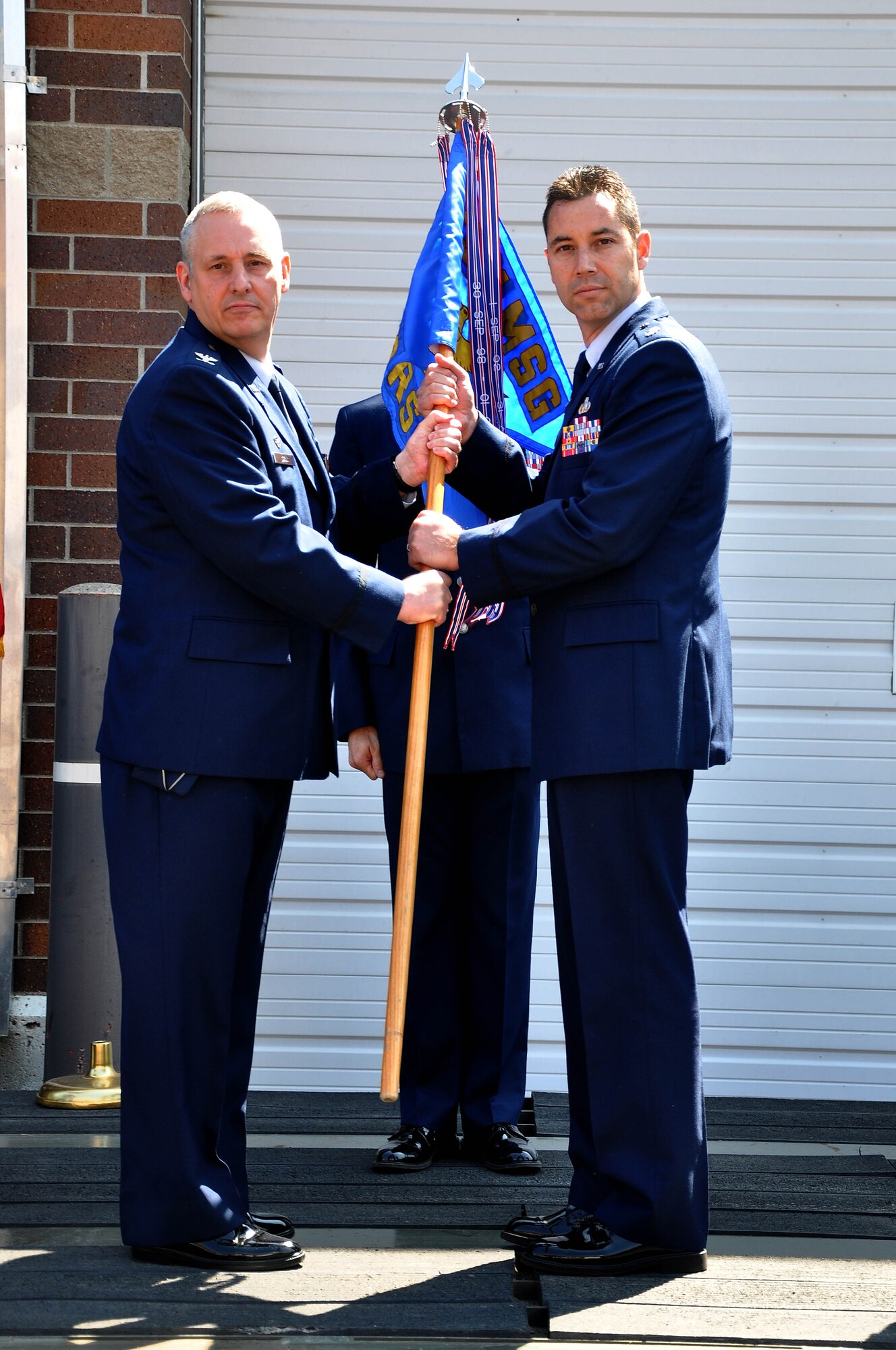 Lt. Col Eric Rivera assumes command of the 934th logistics readiness squdron. Minneapolis ARS , MN.  (Air Force Photo/TSgt Bob Sommer)