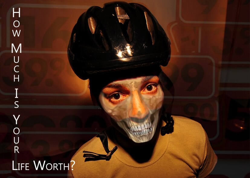 Anyone who rides a bicycle on a military installation is required to wear a safety helmet, and in most cases a reflective belt. If you have any questions on the proper personal protective equipment contact your wing safety office. You never know when it might save your life. (U.S. Air Force photo illustration/Senior Airman Evelyn Chavez)