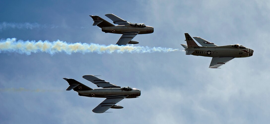 The MiG Fury Fighters perform over the 2011 Dakota Thunder airshow at Ellsworth Air Force Base, S.D., June 4, 2011.  The event drew nearly 40,000 attendees. (U.S. Air Force photo/Staff Sgt. Marc I. Lane)