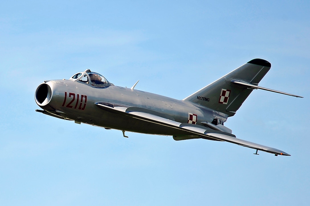 A MiG-17F flies during the 2011 Dakota Thunder airshow at Ellsworth Air Force Base, S.D., June 4, 2011.  The MiG-17F has a maximum speed of 711 mph. (U.S. Air Force photo/Staff Sgt. Marc I. Lane)
