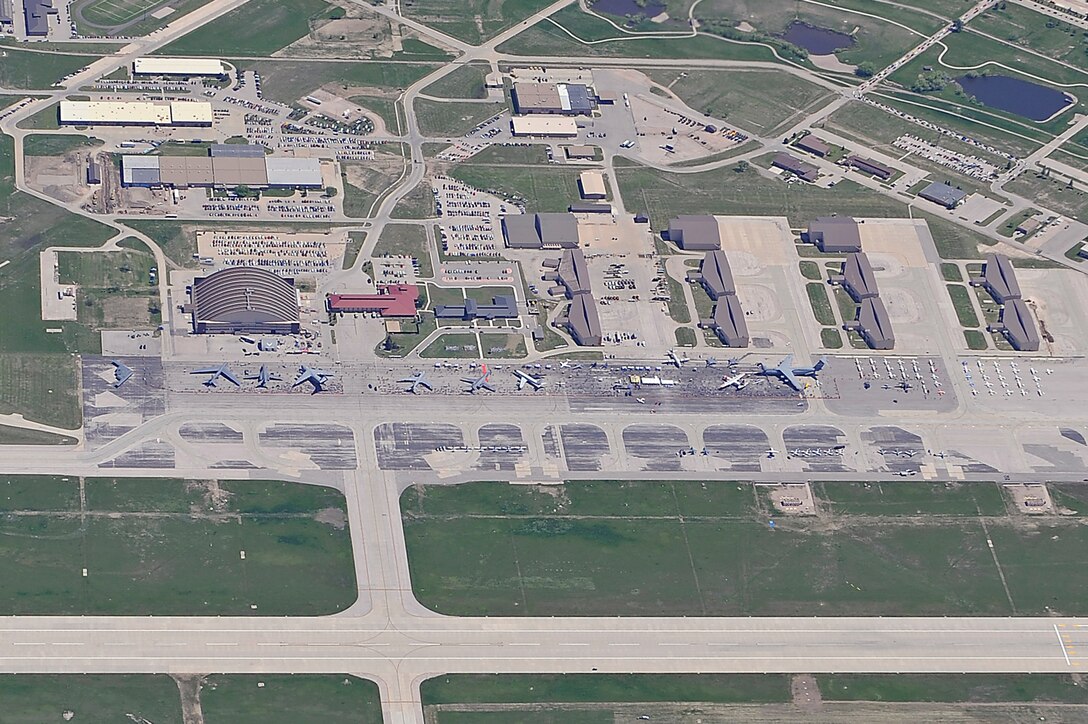 An aerial view of the 2011 Dakota Thunder airshow at Ellsworth Air Force Base, S.D., June 4, 2011. The event drew in nearly 40,000 attendees. (U.S. Air Force photo/Staff Sgt. Marc I. Lane)