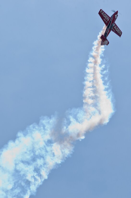Greg Poe performs in his Fagen MX2 during the 2011 Dakota Thunder airshow at Ellsworth Air Force Base, S.D., June 4, 2011. Nearly 40,000 people of all ages and walks of life converged here to watch the vast array of aerial demonstrations and view numerous static aircraft. (U.S. Air Force photo/Tech. Sgt. Nathan Gallahan)
