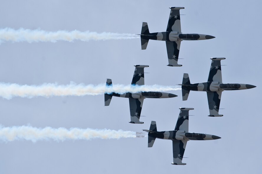 The Heavy Metal Jet Demonstration Team performs during the 2011 Dakota Thunder airshow at Ellsworth Air Force Base, S.D., June 4, 2011. Nearly 40,000 people of all ages and walks of life converged here to watch the vast array of aerial demonstrations and view numerous static aircraft. (U.S. Air Force photo/Tech. Sgt. Nathan Gallahan)