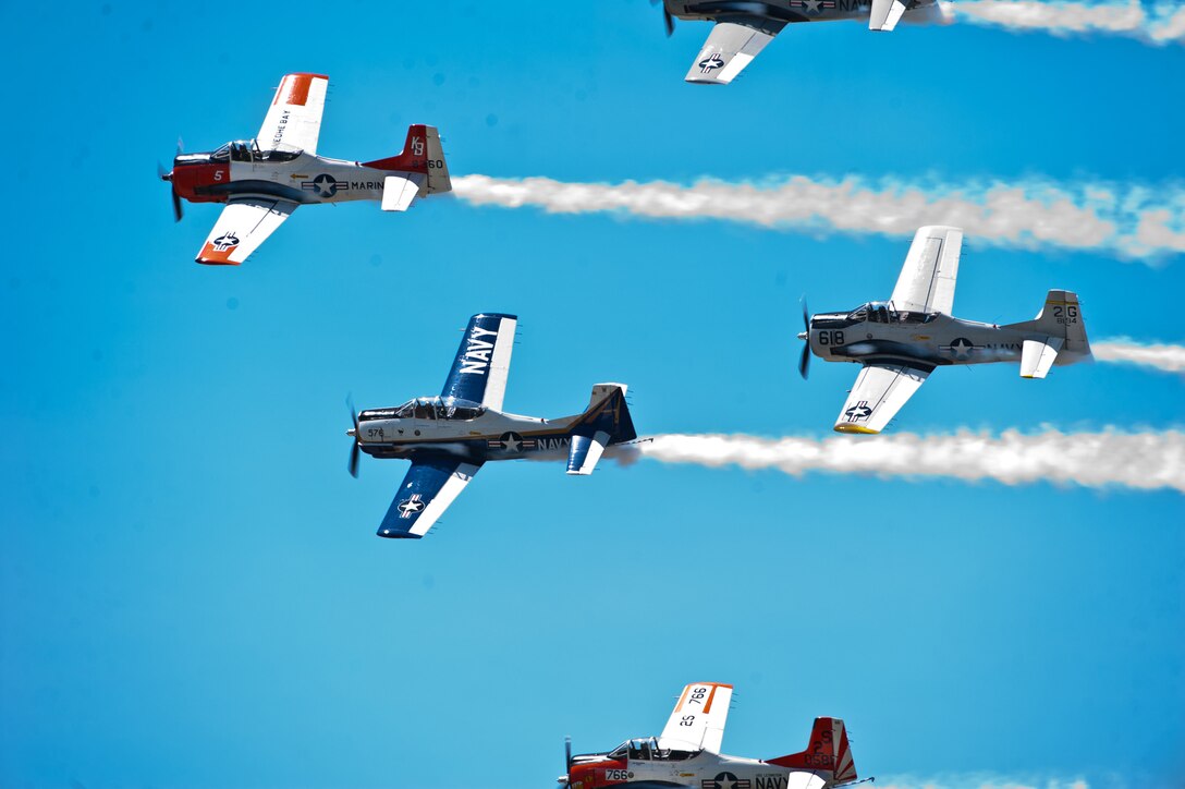 The Trojan Horsemen perform during the 2011 Dakota Thunder airshow at Ellsworth Air Force Base, S.D., June 4, 2011. Nearly 40,000 people of all ages and walks of life converged here to watch the vast array of aerial demonstrations and view numerous static aircraft. (U.S. Air Force photo/Tech. Sgt. Nathan Gallahan)