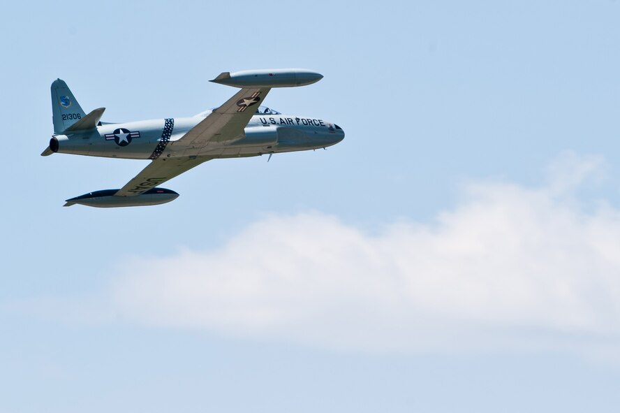 The Acemaker T-33 Solo Jet Team performs in a T-33 during the 2011 Dakota Thunder airshow at Ellsworth Air Force Base, S.D., June 4, 2011. Nearly 40,000 people of all ages and walks of life converged here to watch the vast array of aerial demonstrations and view numerous static aircraft. (U.S. Air Force photo/Tech. Sgt. Nathan Gallahan)