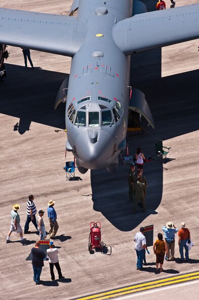 Attendees of the 2011 Dakota Thunder airshow walk around a B-52 Stratofortress static display at Ellsworth Air Force Base, S.D., June 4, 2011. Nearly 40,000 people of all ages and walks of life converged here to watch the vast array of aerial demonstrations and view numerous static aircraft. (U.S. Air Force photo/Tech. Sgt. Nathan Gallahan)