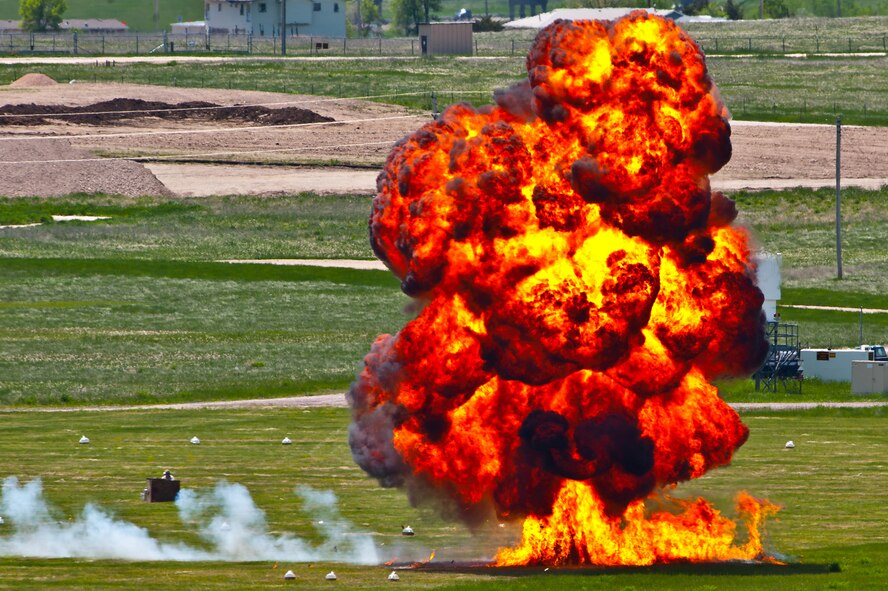 Pyrotechnics are set off during the 2011 Dakota Thunder airshow at Ellsworth Air Force Base, S.D., June 4, 2011. Nearly 40,000 people of all ages and walks of life converged here to watch the vast array of aerial demonstrations and view numerous static aircraft. (U.S. Air Force photo/Tech. Sgt. Nathan Gallahan)