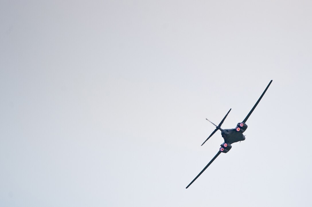 A 28th Bomb Wing B-1B Lancer flies past the crowd during the 2011 Dakota Thunder airshow at Ellsworth Air Force Base, S.D., June 4, 2011.   Nearly 40,000 people of all ages and walks of life converged here to watch the vast array of aerial demonstrations and view numerous static aircraft. (U.S. Air Force photo/Tech. Sgt. Nathan Gallahan)