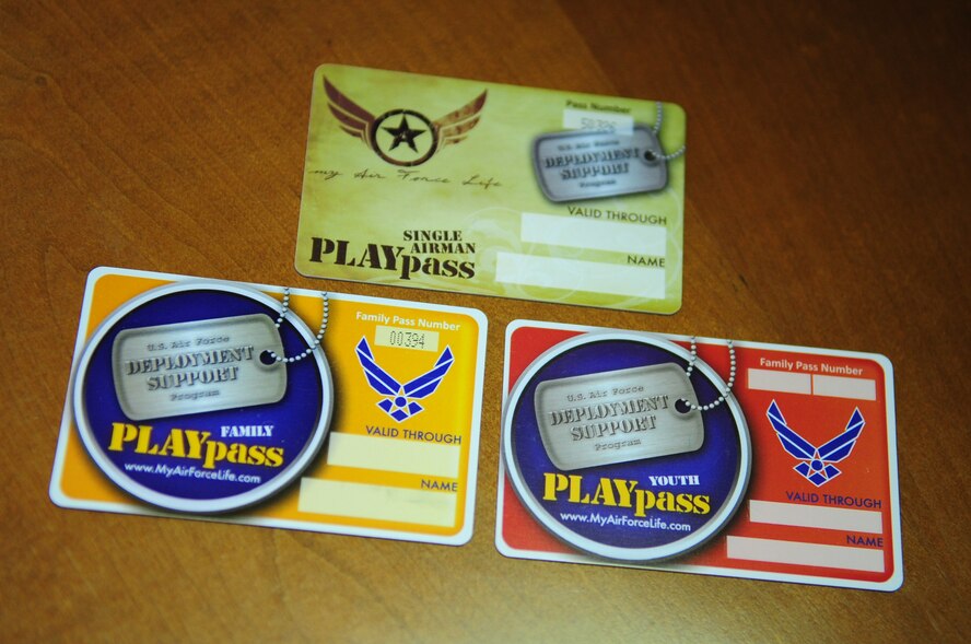 A new Air Force wide PLAYpass Program will provide deployed single Airmen and Air Force families respite from the challenges of deployment.  In continuing efforts to build a resilient force, single Airmen returning from deployment and families of deployed members can receive special discounts and rewards to help make their deployment easier. (U.S. Air Force photo/Senior Airman Joanna M. Kresge)