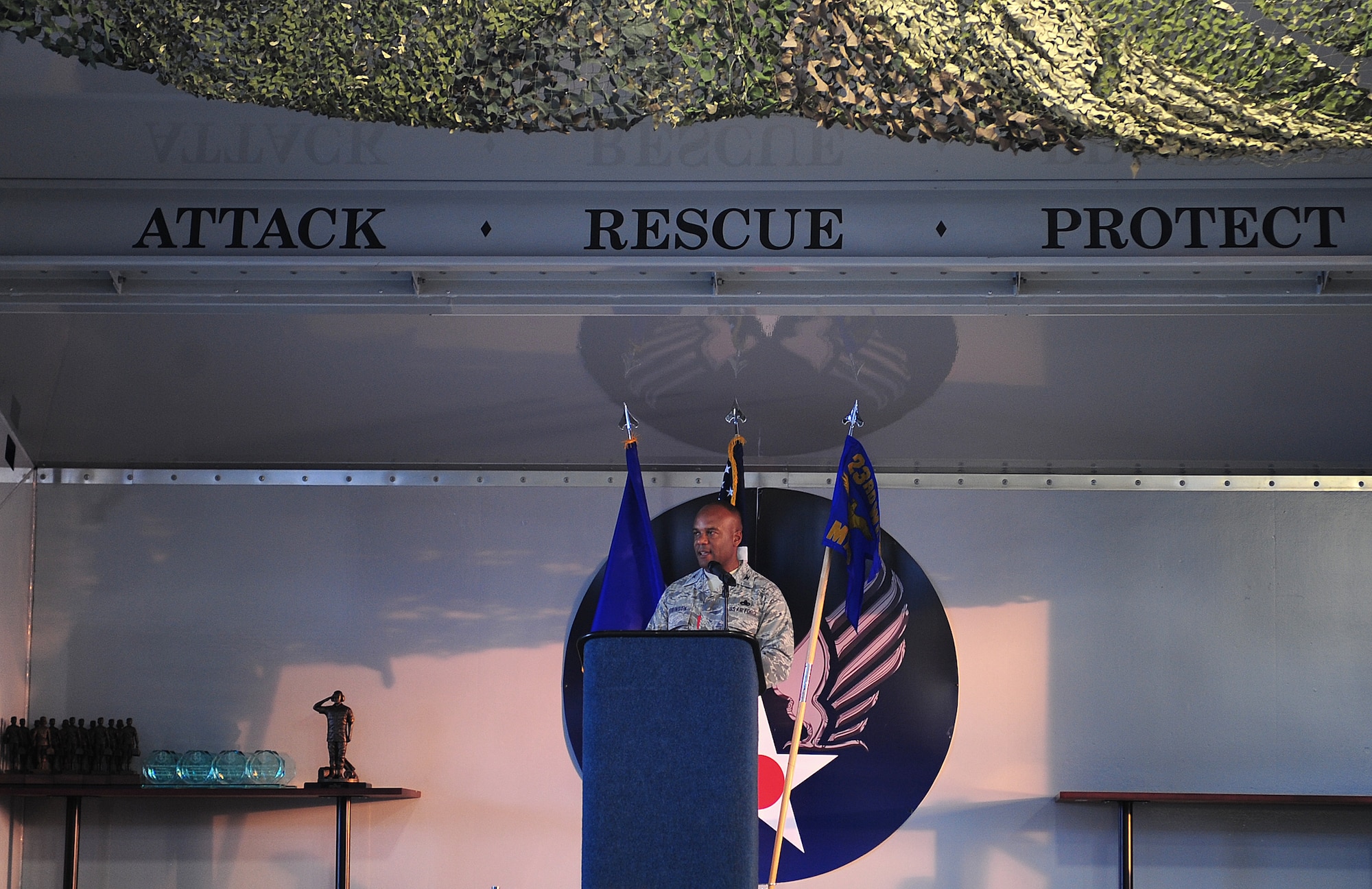 Guest speaker Col. Neal Robinson, 23rd Maintenance Group commander, speaks to the nominees and guests during the Maintenance Professional of the Year banquet at Moody Air Force Base, Ga., June 2. More than 400 maintainers attended the event. (U.S. Air Force photo/Senior Airman Stephanie Mancha)(RELEASED)