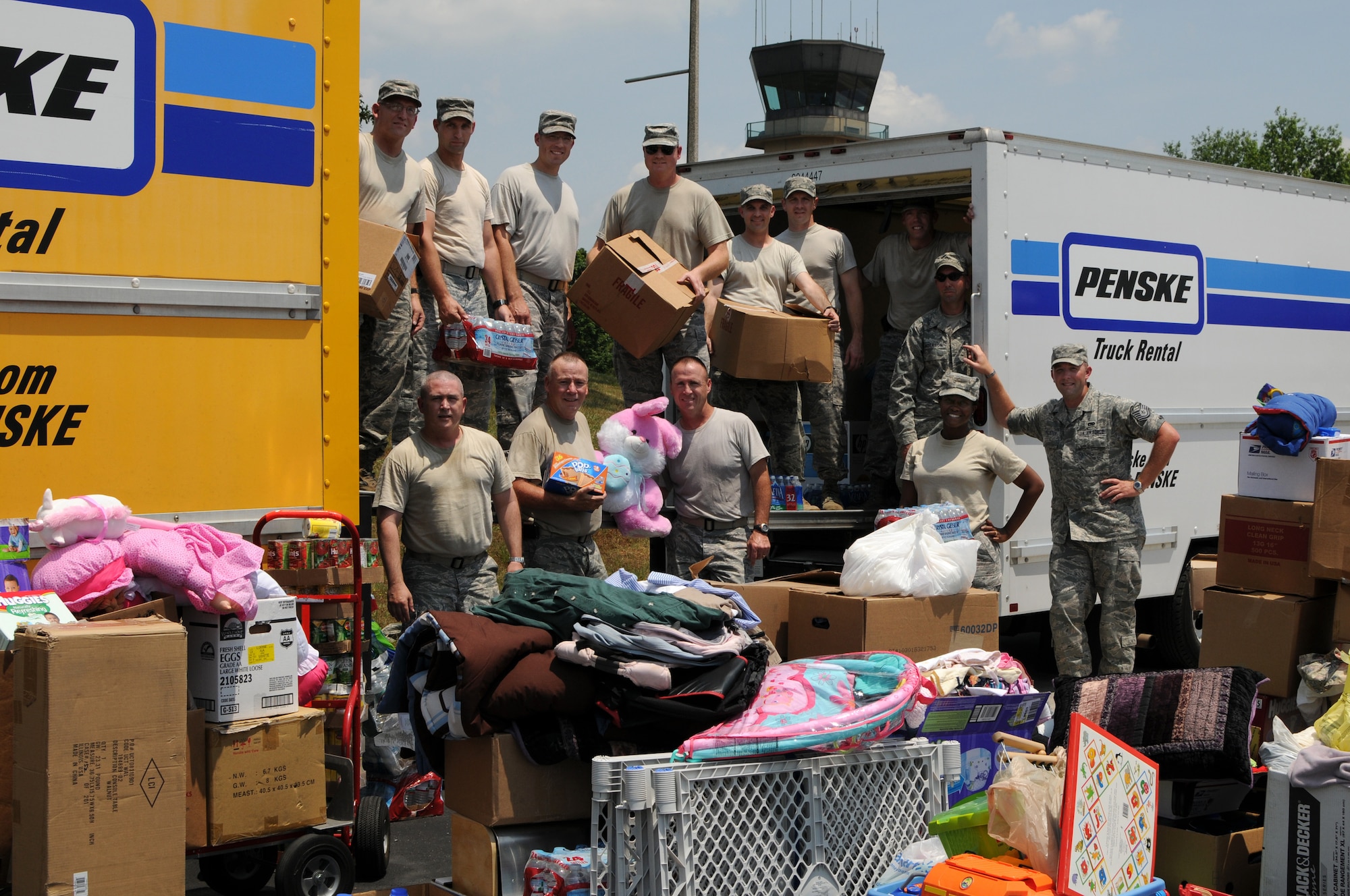 McGHEE TYSON AIR NATIONAL GUARD BASE, Tenn. -  Members of The I.G. Brown Air National Guard Training and Education Center help load a truck with donated items, June 3, 2011,that will be delivered to the victims of the tornado that devastated Joplin, Mo.  (U.S. Air Force photo by Master Sgt. Mavi Smith/Released)