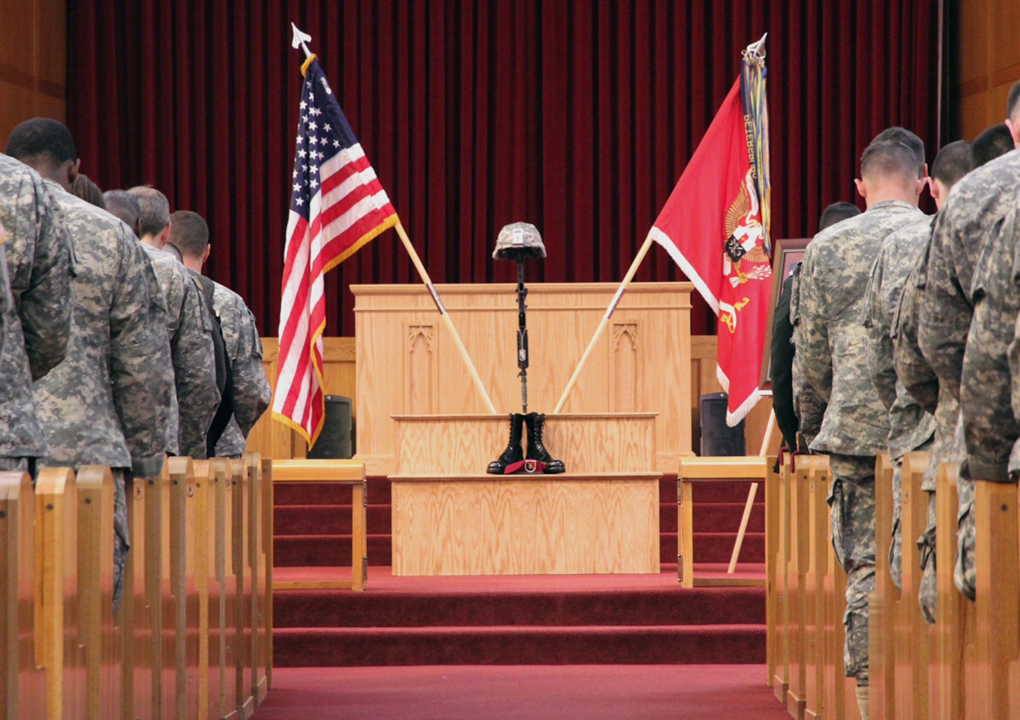 Soldiers honor the memory of Spc. Arturo Martinez at a memorial ceremony May 24 at the Joint Base Elmendorf-Richardson Soldiers' Chapel. (U.S. Army photo/Sgt. Tamika Dillard)

