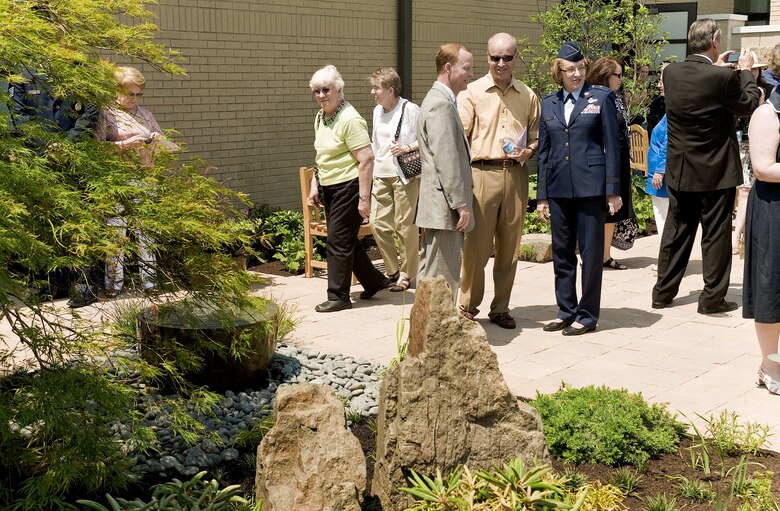 A group tours the new memorial garden May 31, 2011, at the Center for Families of the Fallen at Dover Air Force Base, Del. (U.S. Air Force photo/Roland Balik)
