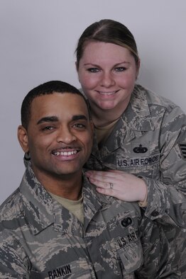 Staff Sgt. Christopher L. Rankin, a security forces specialist with the 130th Security Forces Squadron, 130th Airlift Wing, West Virginia Air National Guard, Charleston, W.Va. and his wife, Staff Sgt. Pauline Rankin, a supply technician with the 130th Logistics Squadron pose for a portrait in the 130th AW Public Affairs photography studio, Jan. 9. The staff sergeants joined the unit, Jan. 8, 2011. 

Staff Sgt. Christopher L. Rankin, a native of Huntington, W.Va., who separated from the 130th SFS in November 2007, to be with his wife, a native of Greenoch, Scotland, who was on active duty at RAF Mildenhall in Suffolk, England at the time, said he’s happy to be back in uniform. 

The staff sgts. come to the unit from Fort Riley, Kansas, where Staff Sgt. Pauline Rankin was stationed as a supply liaison for a Tactical Air Control Party unit assigned to the 10th Air Support Operations Squadron. 

Staff Sgt. Christopher L. Rankin will complete security forces refresher training and weapons requalification at the unit. The staff sergeants have been married for four years. 


