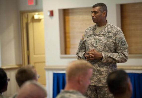 Third Army Commanding General Lt. Gen. Vincent K. Brooks, hosts a forum with Third Army senior leaders. Brooks assumed command of Third Army during a change of command ceremony at Hedekin Field here June 3. (U.S. Army photo by Staff Sgt. Nicolas Salcido)


