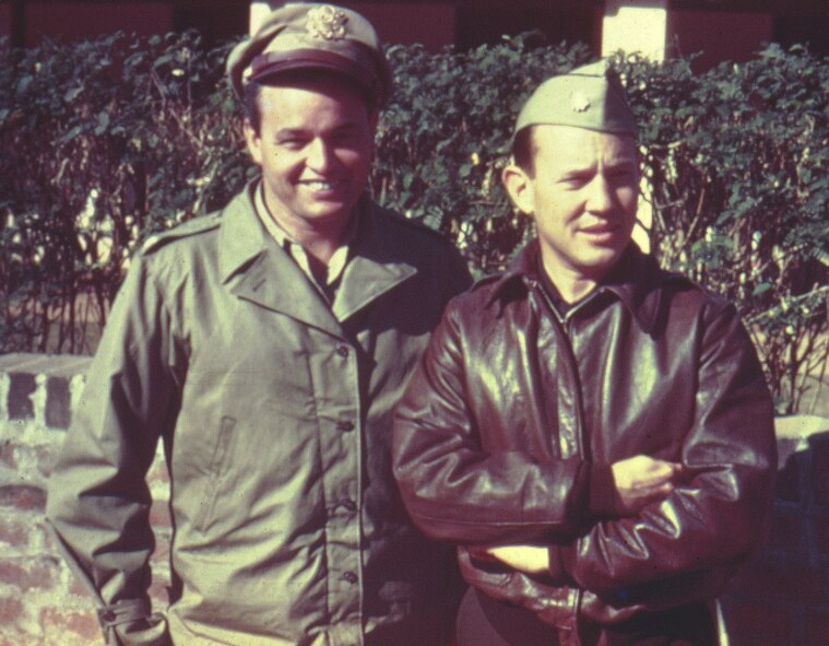 Historic photograph of Col. Philip Cochran and Lt. Col. John Alison, commander and deputy commander of the 1st Air Commando Group.  