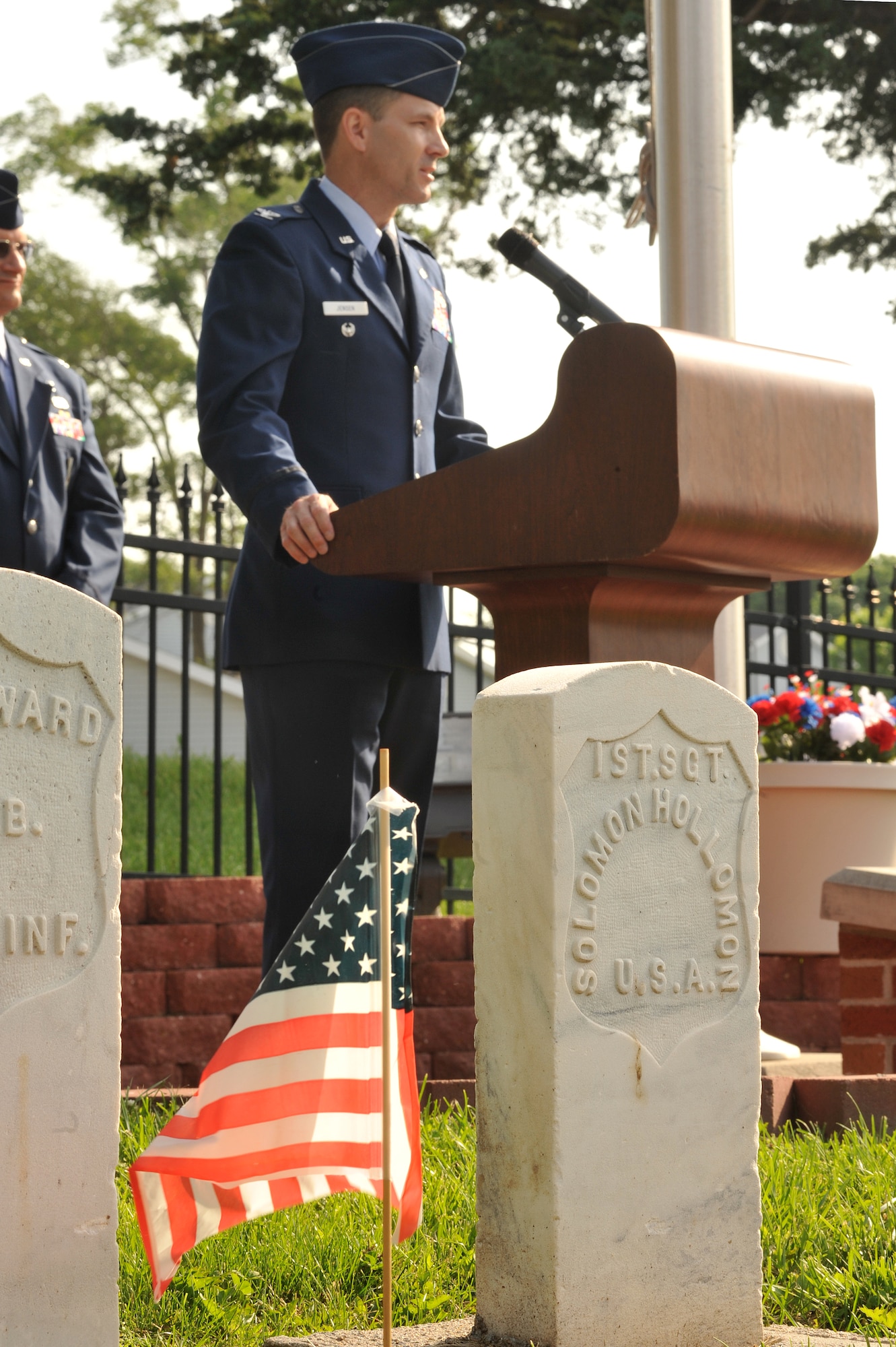 OFFUTT AIR FORCE BASE, Neb. - Col. William P. Jensen, 55th Wing vice commander, presides over the annual Memorial Day service held at the Offutt Air Force Base cemetery May 30th. The Memorial Day service is held annually to honor veterans from all eras who have served our nation. Air Force Photo by D.P. Heard
