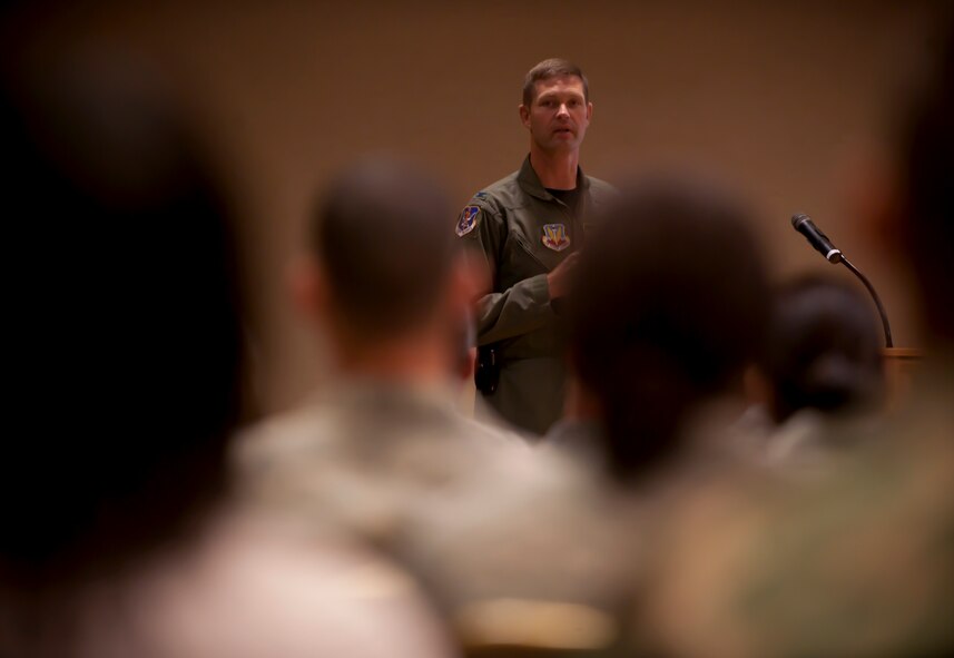 MOODY AIR FORCE BASE, Ga.-- Col. Gary Henderson, 23rd Wing commander, greets all participants  as the Caring for People forum kicks off June 2. This was the first Caring for People forum ever held at Moody. (U.S. Air Force photo/Senior Airman Benjamin Wiseman)(RELEASED)