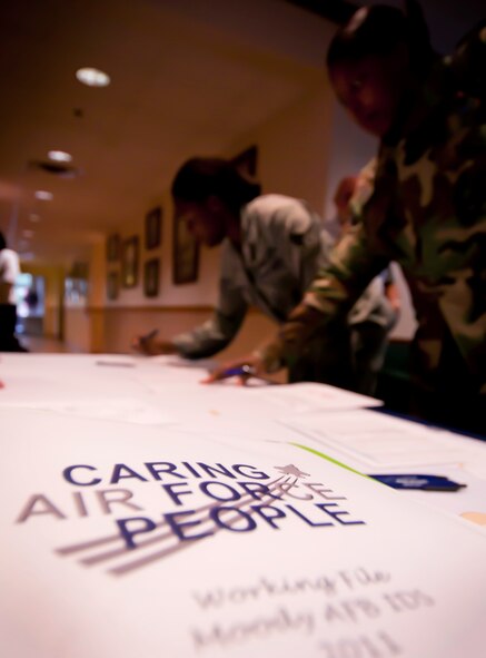 MOODY AIR FORCE BASE, Ga.--Over 80 Airmen, spouses and civilian employees participate in a Caring for People forum held June 2. During the forum, members were broke into six working groups to discuss issues that affect the total Air Force.  (U.S. Air Force photo/Senior Airman Benjamin Wiseman)(RELEASED)