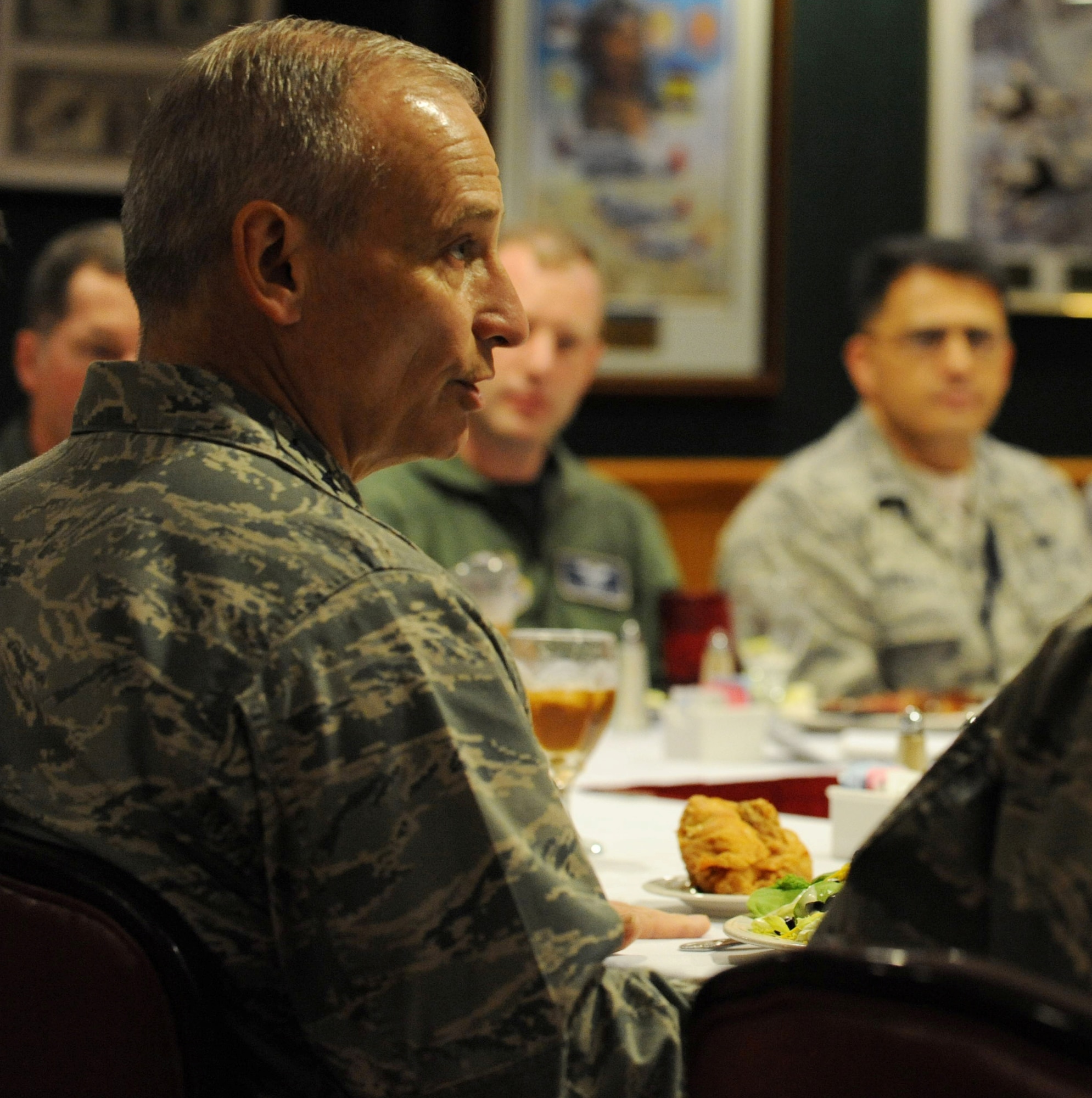 Lt. Gen. James Kowalski, Air Force Global Strike Command commander, speaks with squadron commanders of the 2nd Bomb Wing at Barksdale Air Force Base, La., May 19. The general visited with Airmen at the dorms, dining facility and the Barksdale Club during his visit. (U.S. Air Force photo/Airman 1st Class Micaiah Anthony)(RELEASED) 