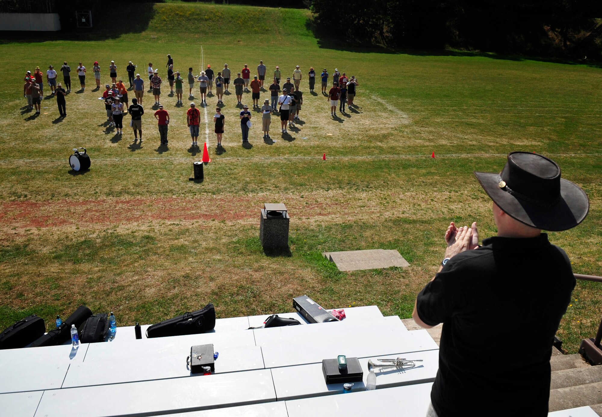 U.S. Air Force Maj. Matthew Henry, U.S. Air Forces in Europe Band, commander, directs members of the USAFE band and augmentees from three states-side bases as they practice for the NATO Music Festival, June, 6, 2011, Sembach Kaserne. The band has been practicing several hours a day for weeks to prepare for the event this Saturday. The festival will include several hundred military members from six NATO nations and Austria. (U.S. Air Force Photo by Tech. Sgt. Jocelyn Rich)  
