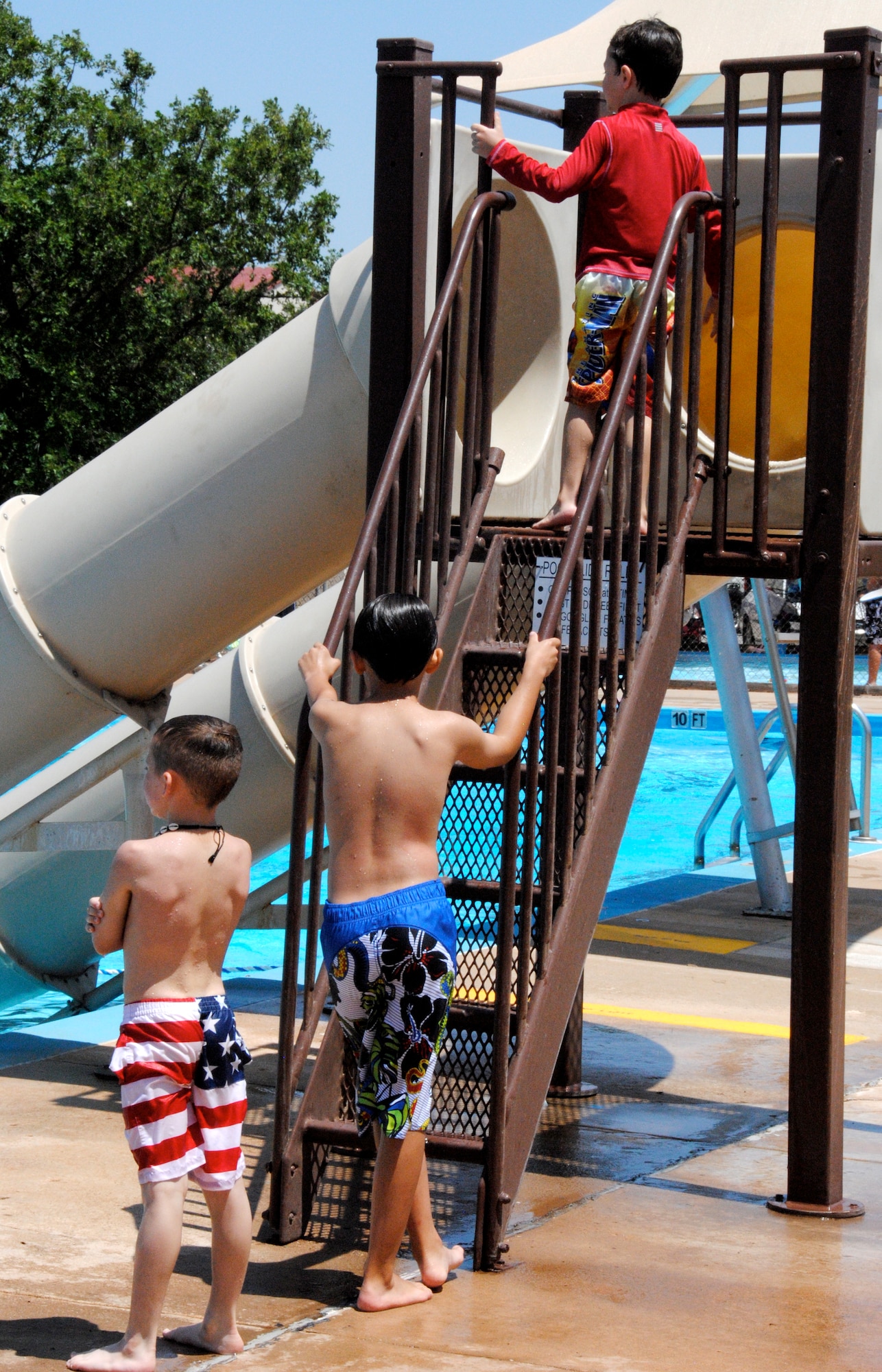 With temperatures reaching the triple digits, the Plains Pool at Vance AFB, Okla., was a cool destination for the Camp Tomahawk boys. This is the 37th year for Camp Tomahawk. (U.S. Air Force photo/ Zach Sproul)